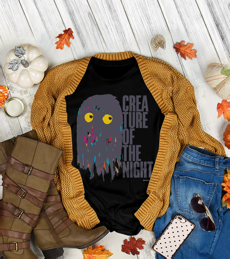 Creature of the Night Owl with Colorful Abstract Brushstrokes and Bold Typography T-Shirt