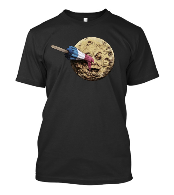 Le Voyage Du Popsicle Tricolor Rocket Popsicle Piercing Moon Face T-Shirt