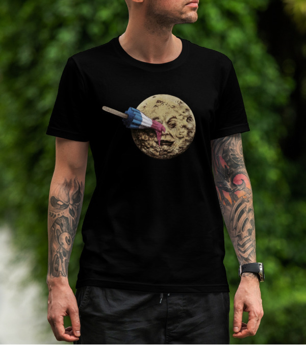 Le Voyage Du Popsicle Tricolor Rocket Popsicle Piercing Moon Face T-Shirt