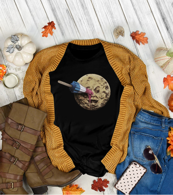 Le Voyage Du Popsicle Tricolor Rocket Popsicle Piercing Moon Face T-Shirt