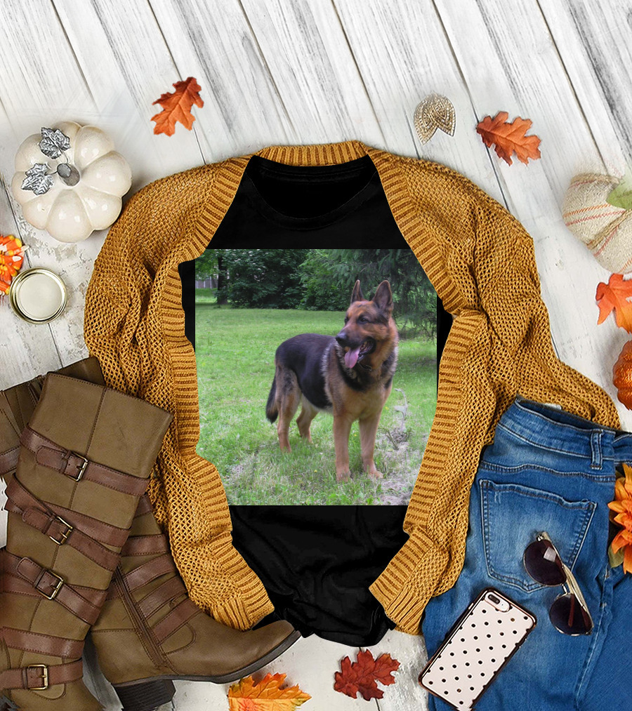 German Shepherd Black and Tan in Lush Outdoor Setting T-Shirt