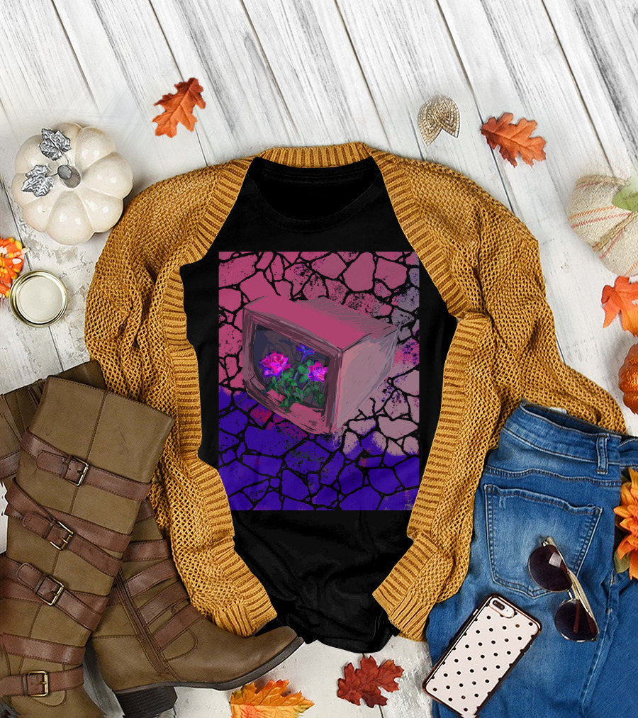 Rose TVwave Artistic Illustration with Flower in Vintage Television T-Shirt