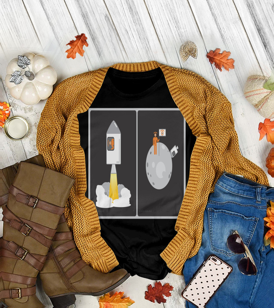 Eye to the Moon Rocket Launch and Lunar Landing Art by Glennz T-Shirt