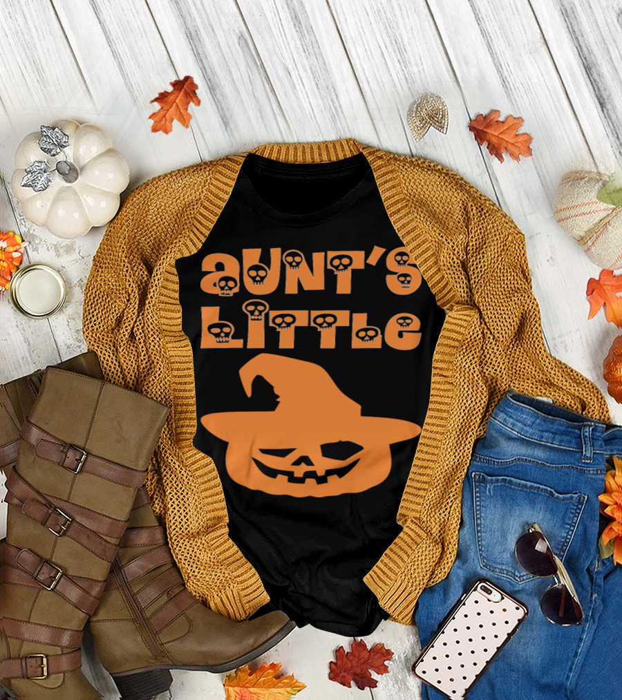 Aunt's Little Pumpkin Halloween Skull Witch Hat T-Shirt