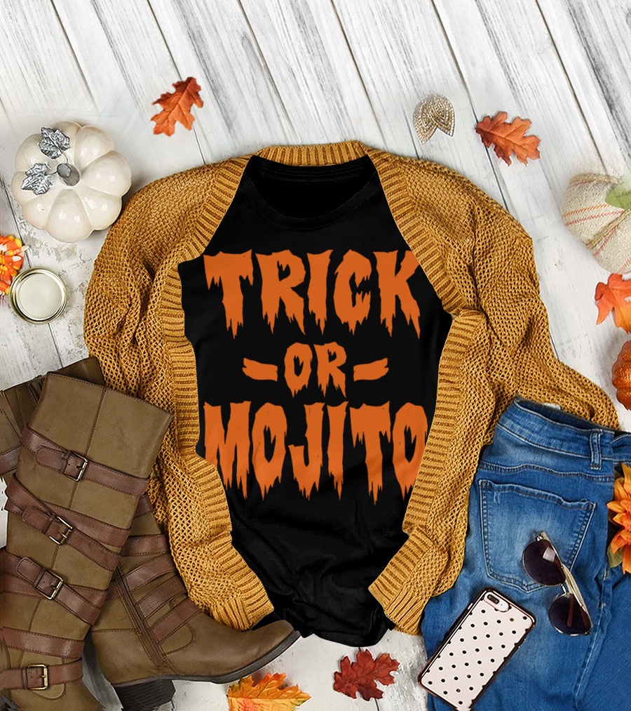 Trick Or Mojito Halloween Spooky Pumpkin Ghost T-Shirt