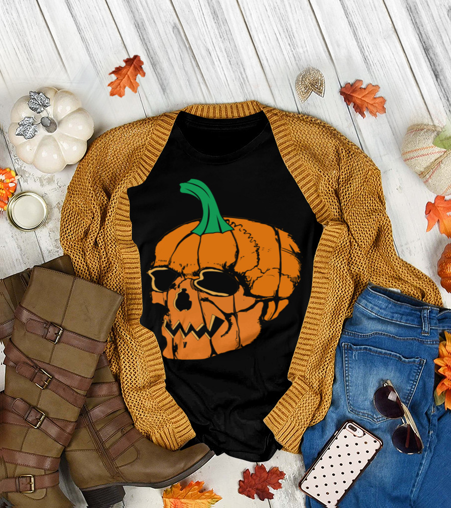 Pumpkin Skull Halloween Fusion T-Shirt
