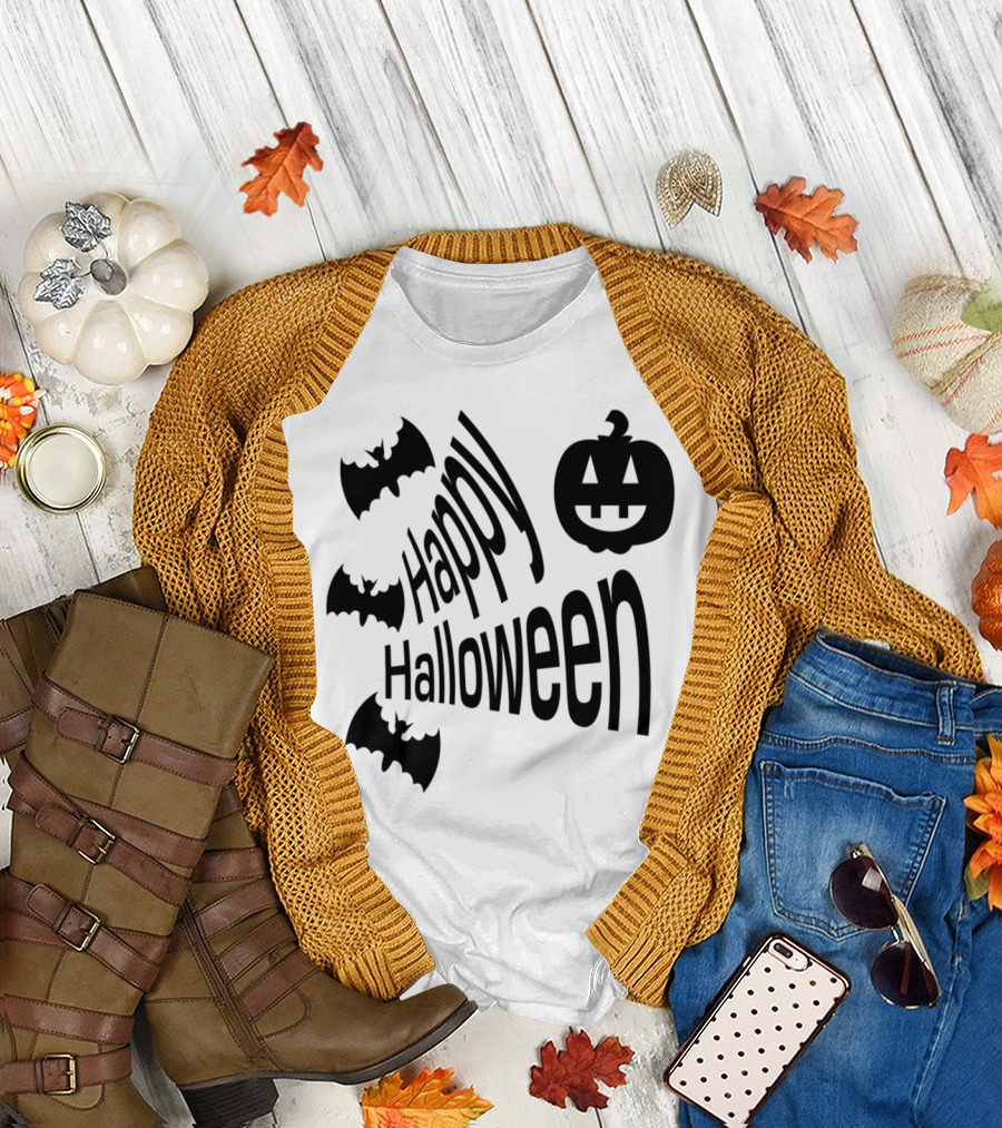 Happy Halloween Bats and Pumpkin T-Shirt