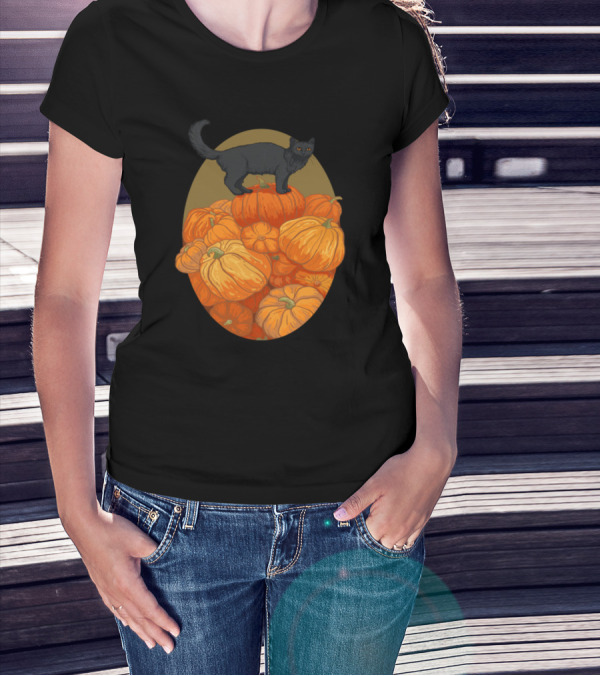 Pumpkin Cat Halloween Black Cat On Pumpkins T-Shirt