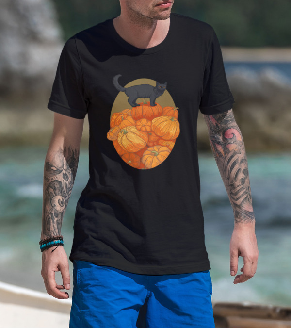 Pumpkin Cat Halloween Black Cat On Pumpkins T-Shirt