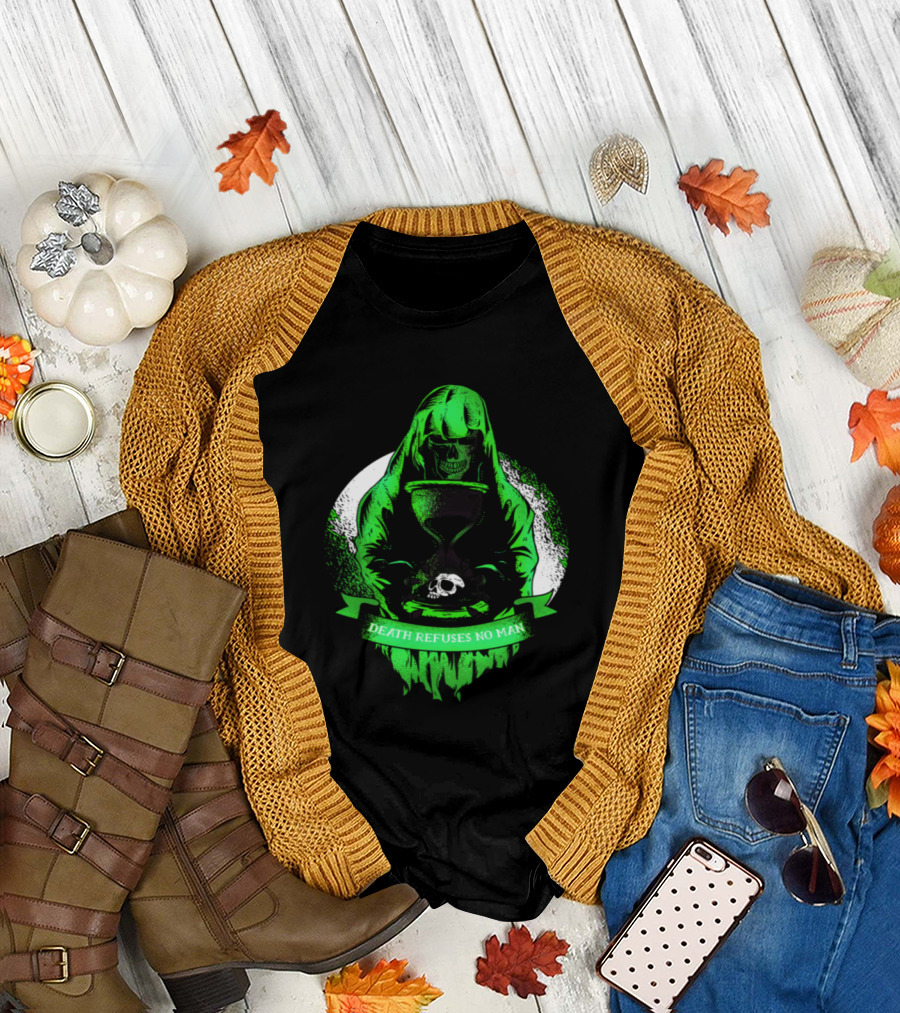 Death Refuses No Man Grim Reaper Skeleton Neon T-Shirt