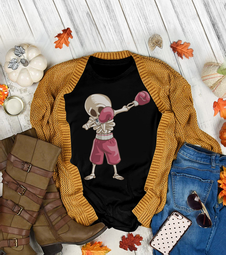 Boxer Skeleton Dabbing with Boxing Gloves and Shorts T-Shirt