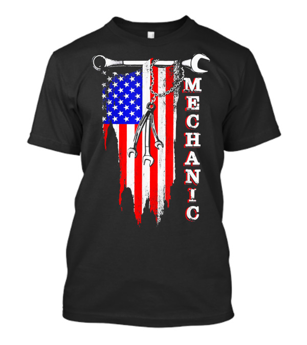 American Flag Wrench Mechanic Patriotic Tools Humor T-Shirt