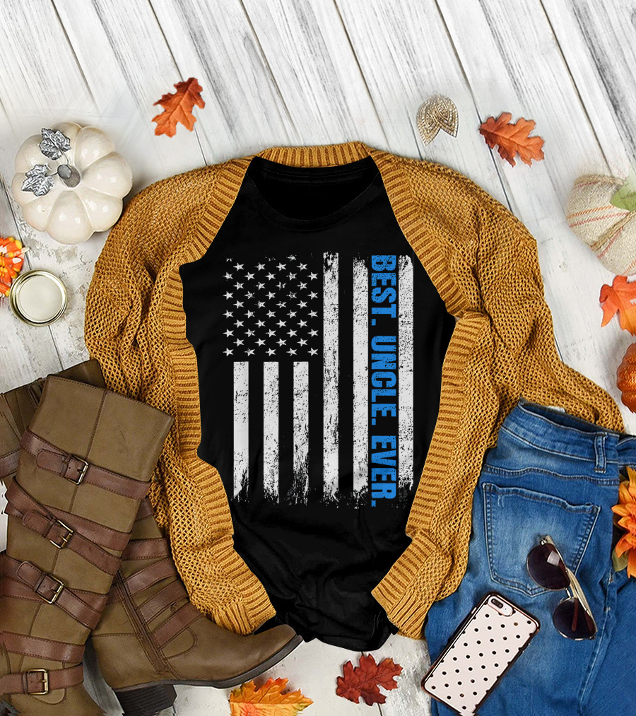 BEST UNCLE EVER USA FLAG POLICE BLUE LINE T-Shirt