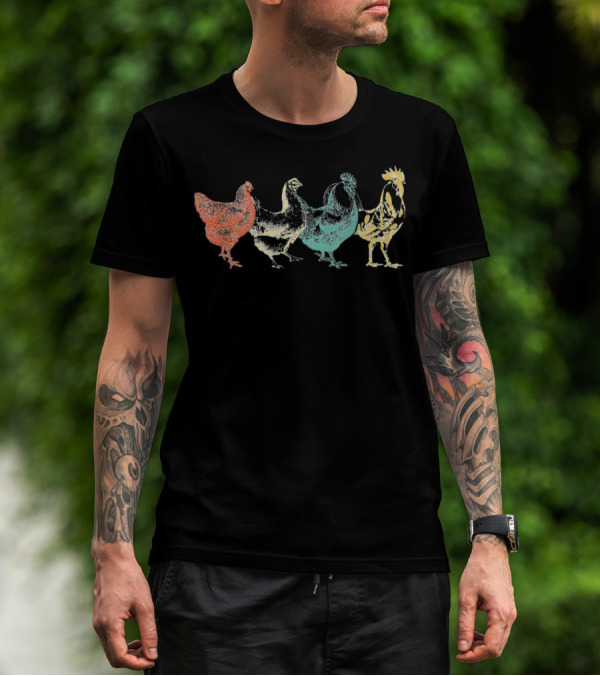 Chicken Vintage Funny Farm Poult Retro Colorful Rooster Hen Chicks T-Shirt