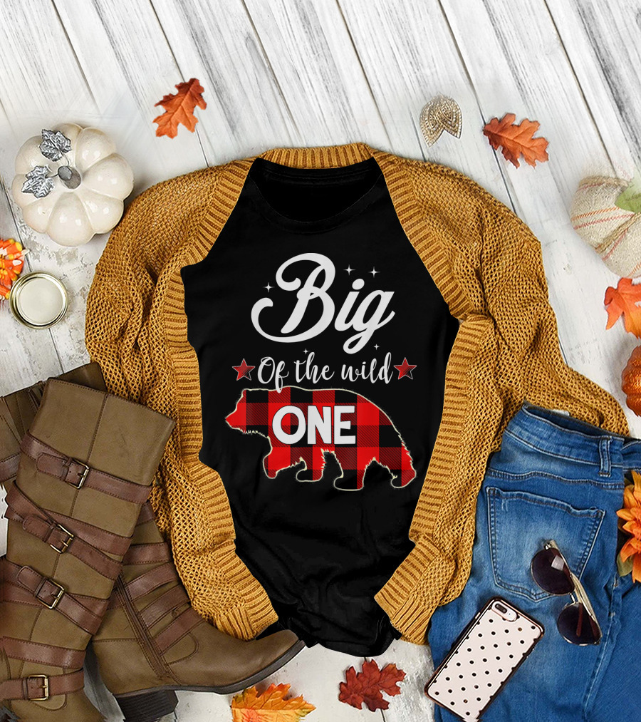 Big of the Wild One Bear Lumberjack Buffalo Plaid T-Shirt