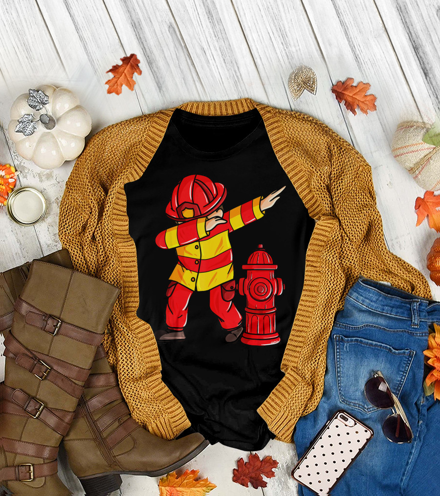 Dabbing Firefighter Dab Kids Boys Fireman with Hydrant T-Shirt