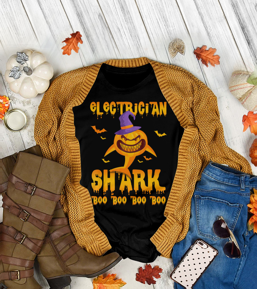 Electrician Shark Boo Boo Boo Boo Halloween Pumpkin Hat T-Shirt