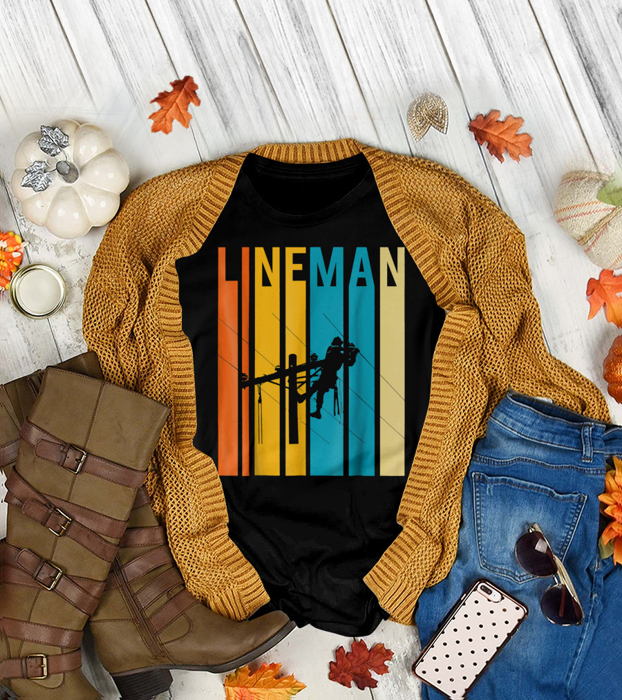 Lineman Colorful Silhouette on Vertical Stripes T-Shirt