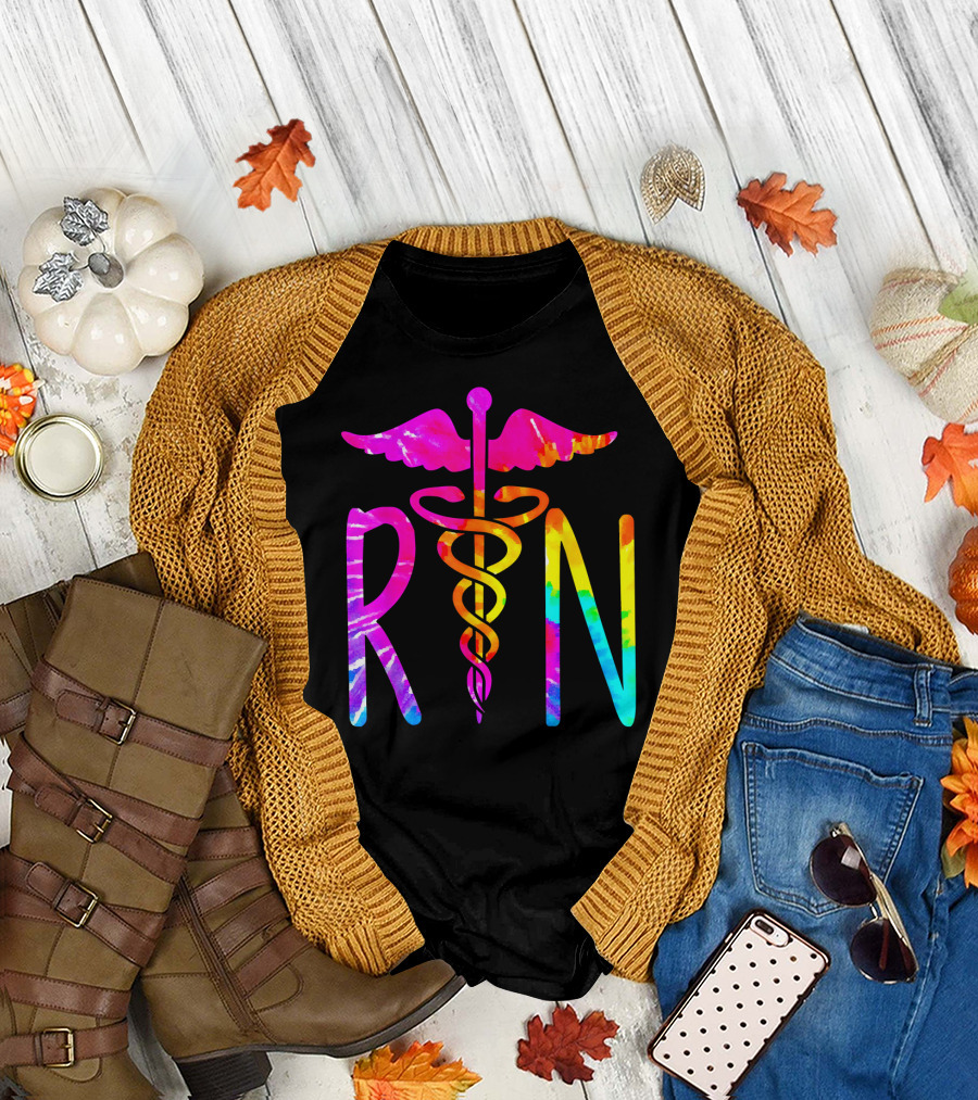 Colorful RN Caduceus Nurse T-Shirt