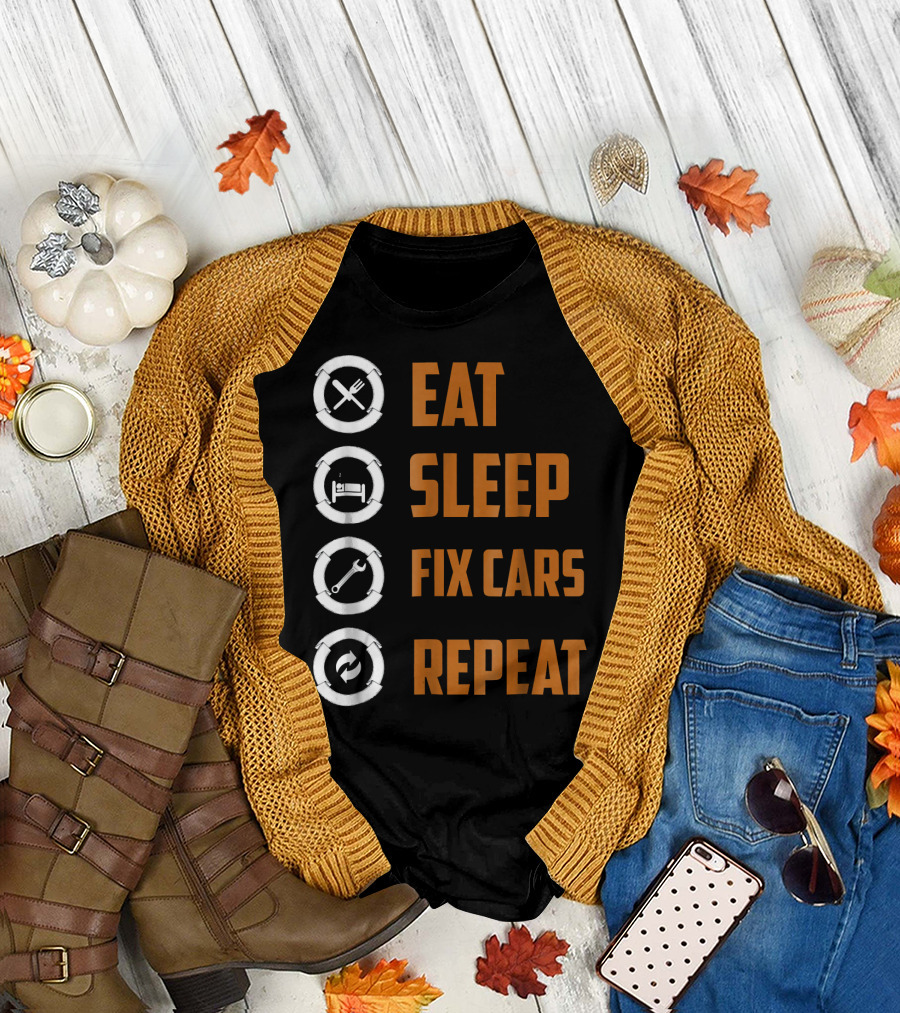 Eat Sleep Fix Cars Repeat Cool Xmas For Auto Mechanic Dad T-Shirt