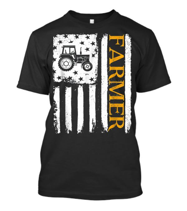 FARMER Tractor USA Flag Harvest T-Shirt