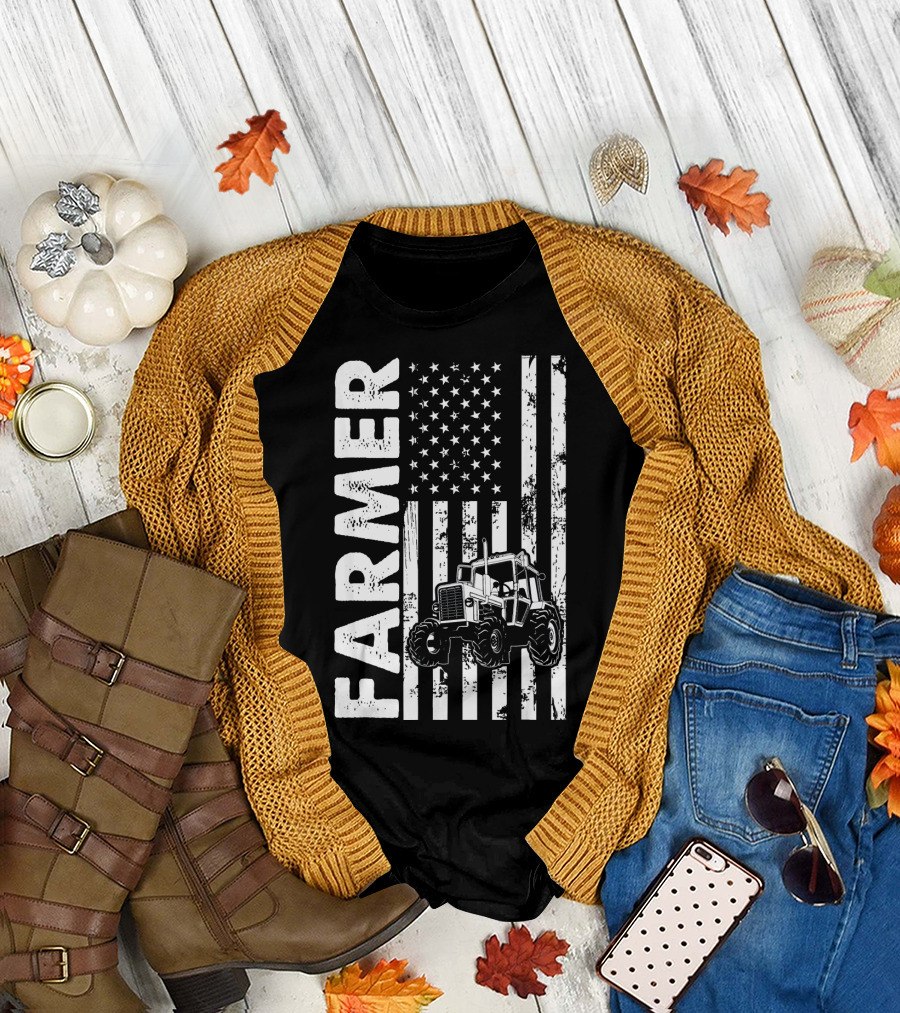 Farmer American Flag Tractor T-Shirt