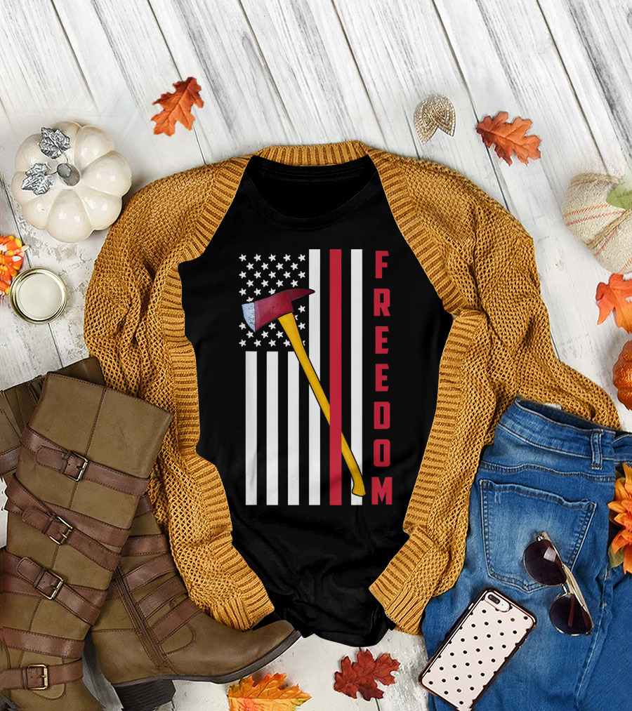 Firefighter Pride Freedom Flag with Fire Axe T-Shirt