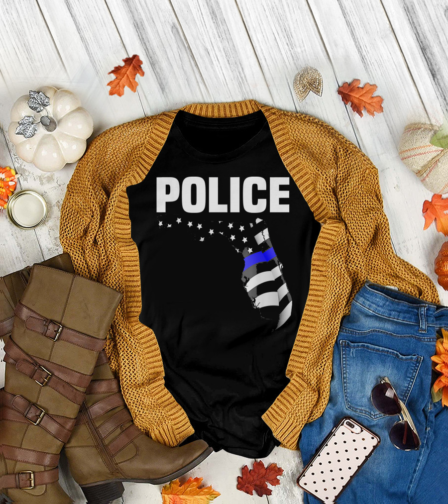Florida Thin Blue Line Police Officer Map Stars Stripes T-Shirt