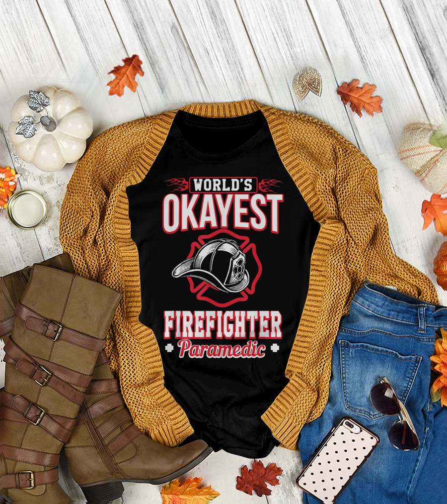 World's Okayest Firefighter Paramedic Helmet T-Shirt
