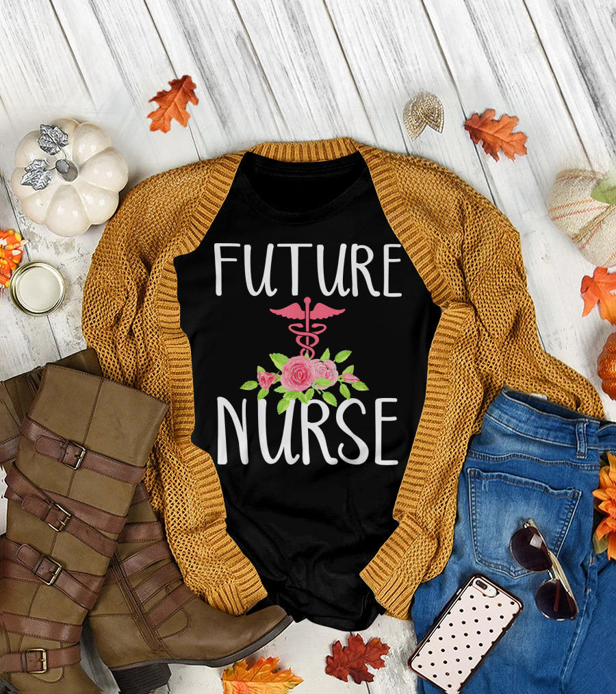 Future Nurse Medical Student Roses and Caduceus T-Shirt