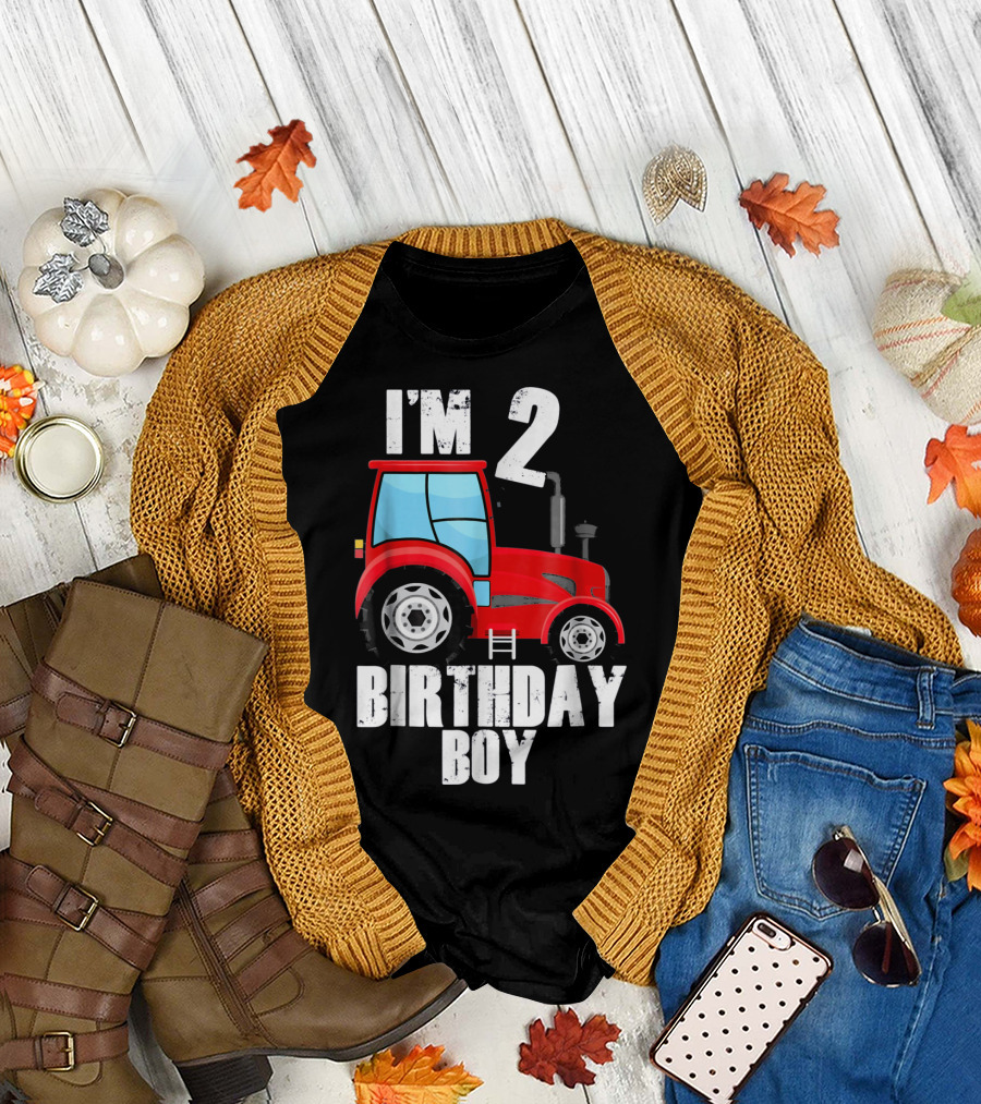 I'm 2 Birthday Boy Red Farm Tractor T-Shirt