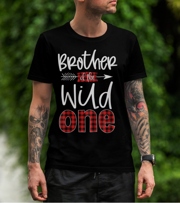 Brother Of The Wild One Plaid Arrow Text T-Shirt