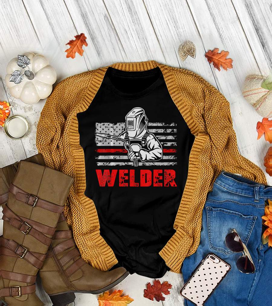 American Flag Welder Vintage Welding T-Shirt