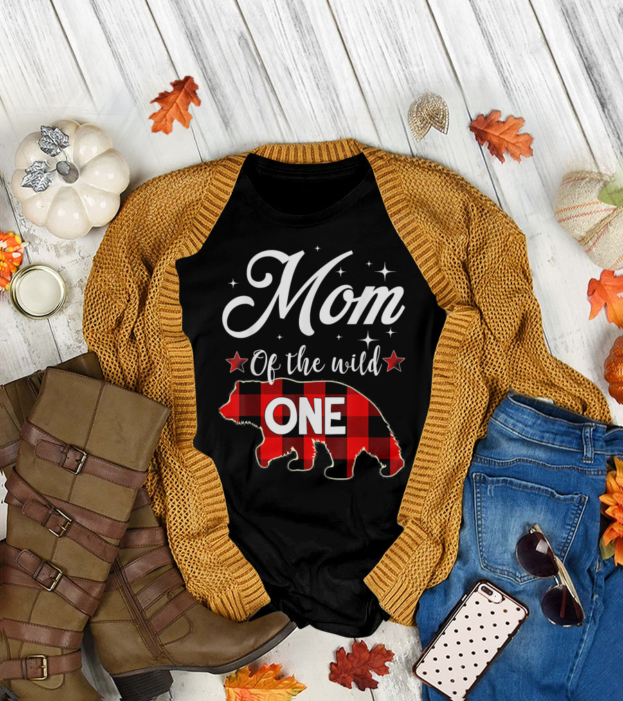 Mom of the Wild One Bear Buffalo Plaid T-Shirt