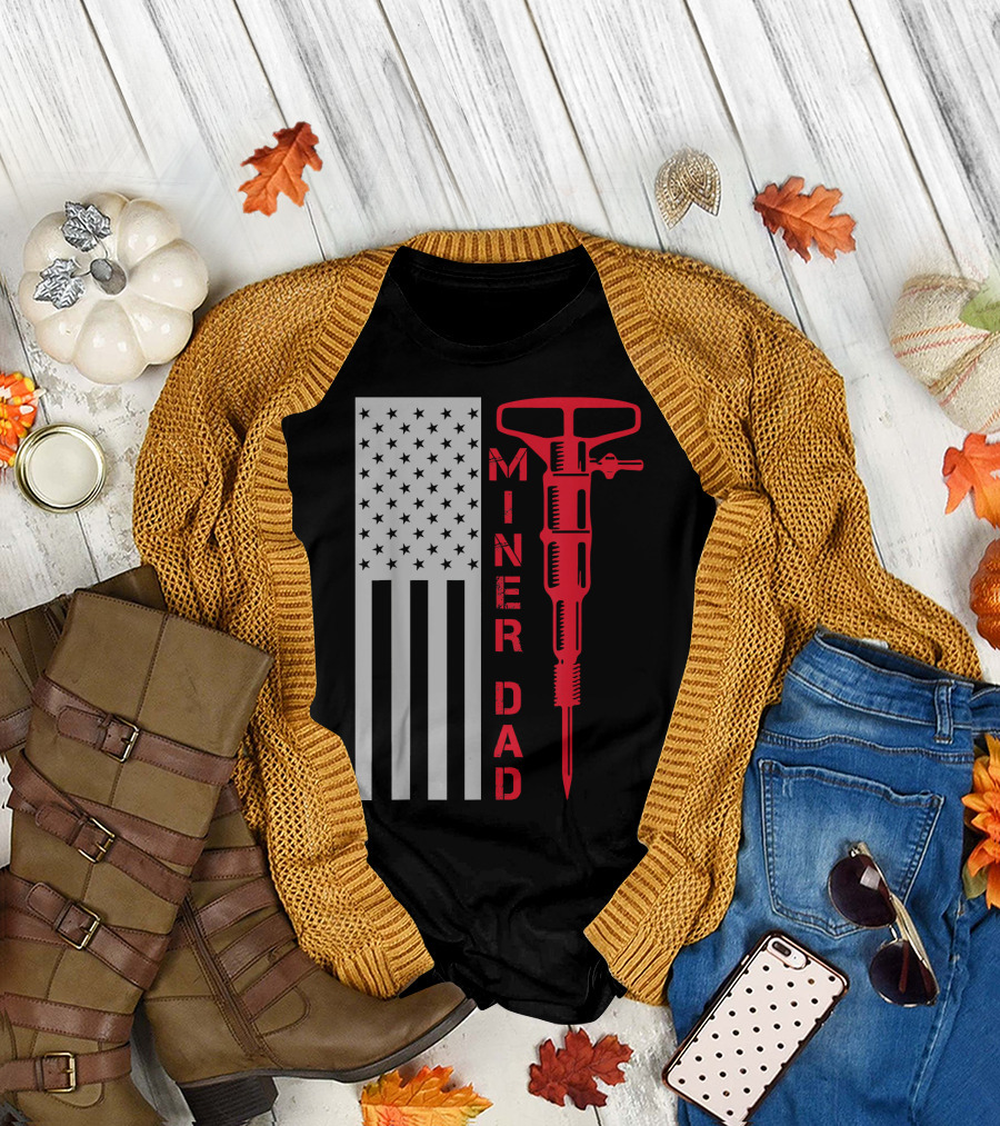 MINER DAD USA Flag Vertical Stars and Drill T-Shirt