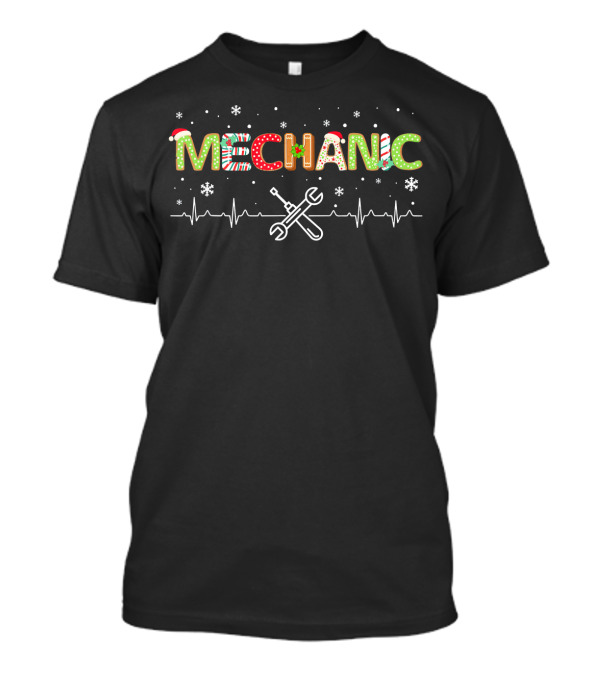 MECHANIC Heartbeat Christmas Decorations Snowflakes Wrench T-Shirt