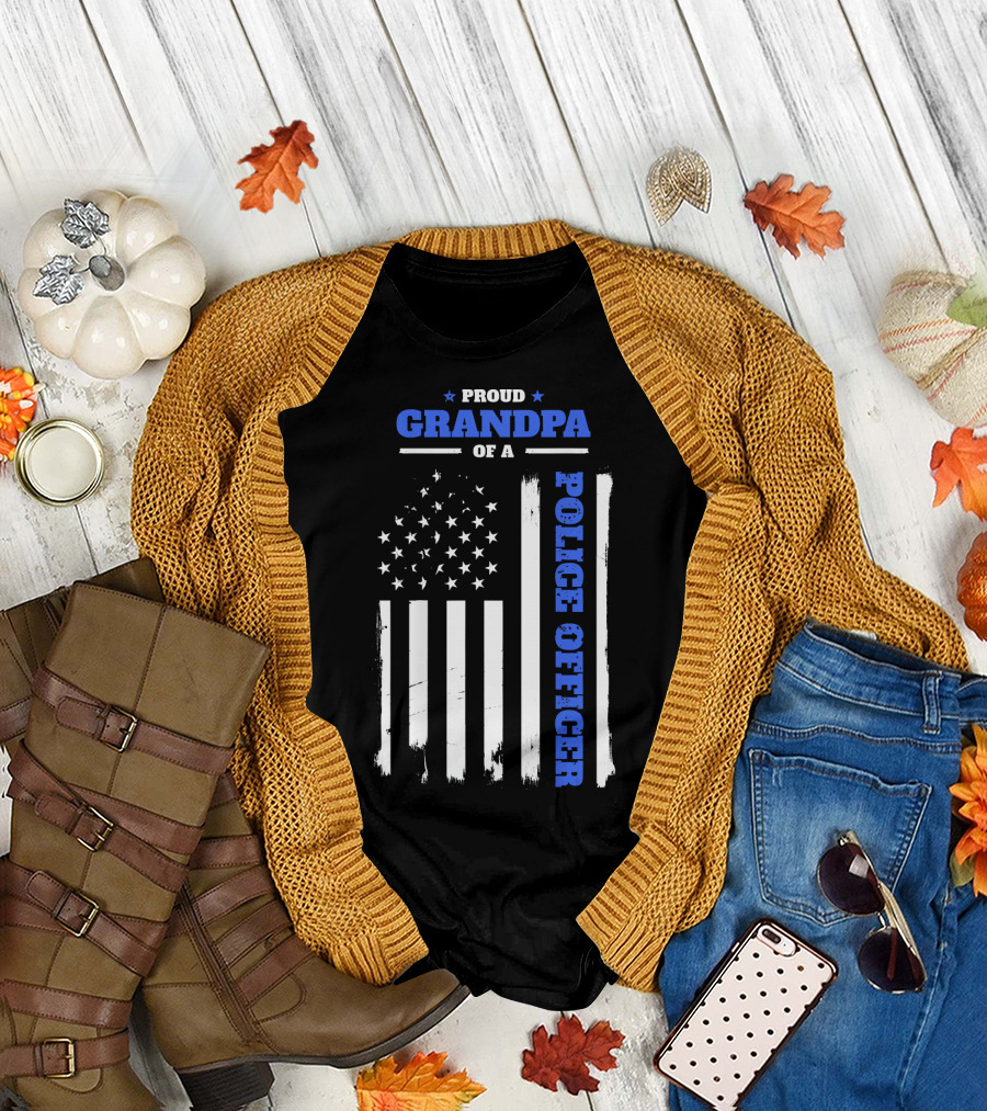 Proud Grandpa of a Police Officer American Flag T-Shirt