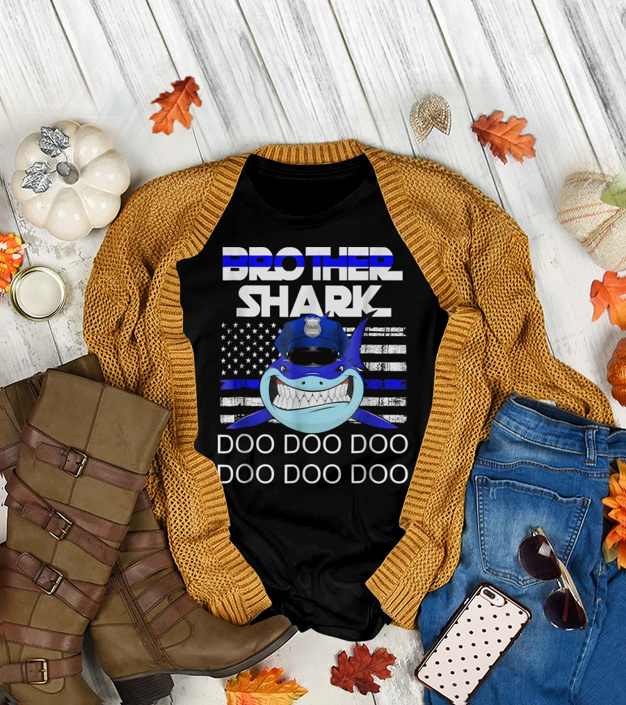 BROTHER SHARK POLICE BLUE LINE DOO DOO DOO T-Shirt