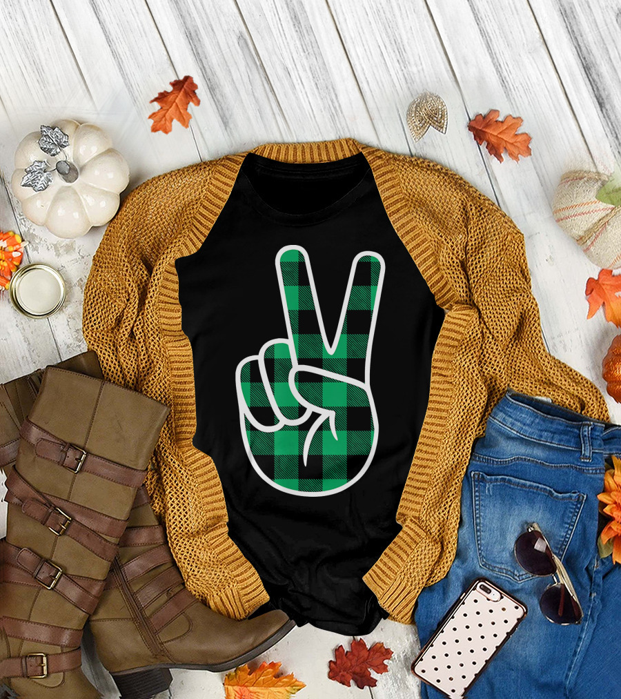 Peace KellyBlack Green Plaid Lumberjack T-Shirt