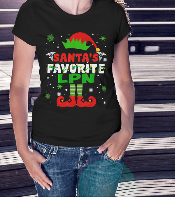 Santa's Favorite LPN Christmas Elf Snowflakes Licensed Practi T-Shirt