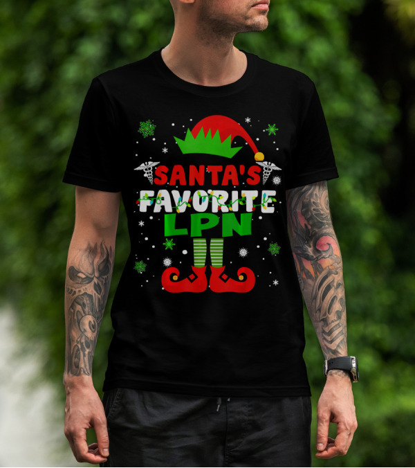 Santa's Favorite LPN Christmas Elf Snowflakes Licensed Practi T-Shirt