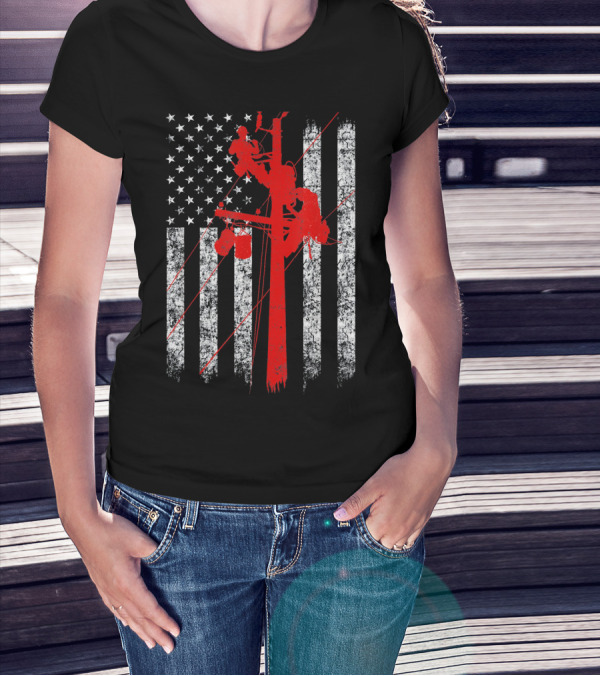 American Flag Lineman Grunge T-Shirt