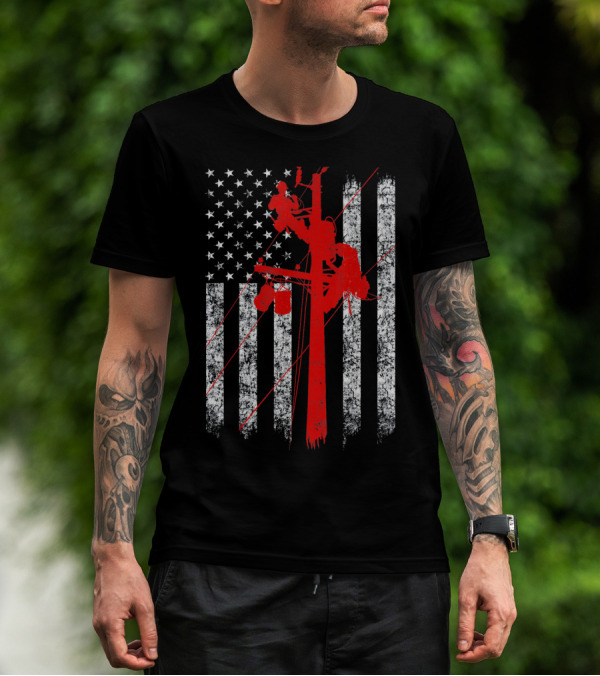 American Flag Lineman Grunge T-Shirt