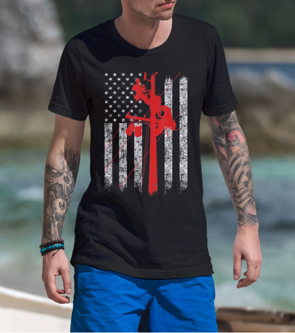 American Flag Lineman Grunge T-Shirt
