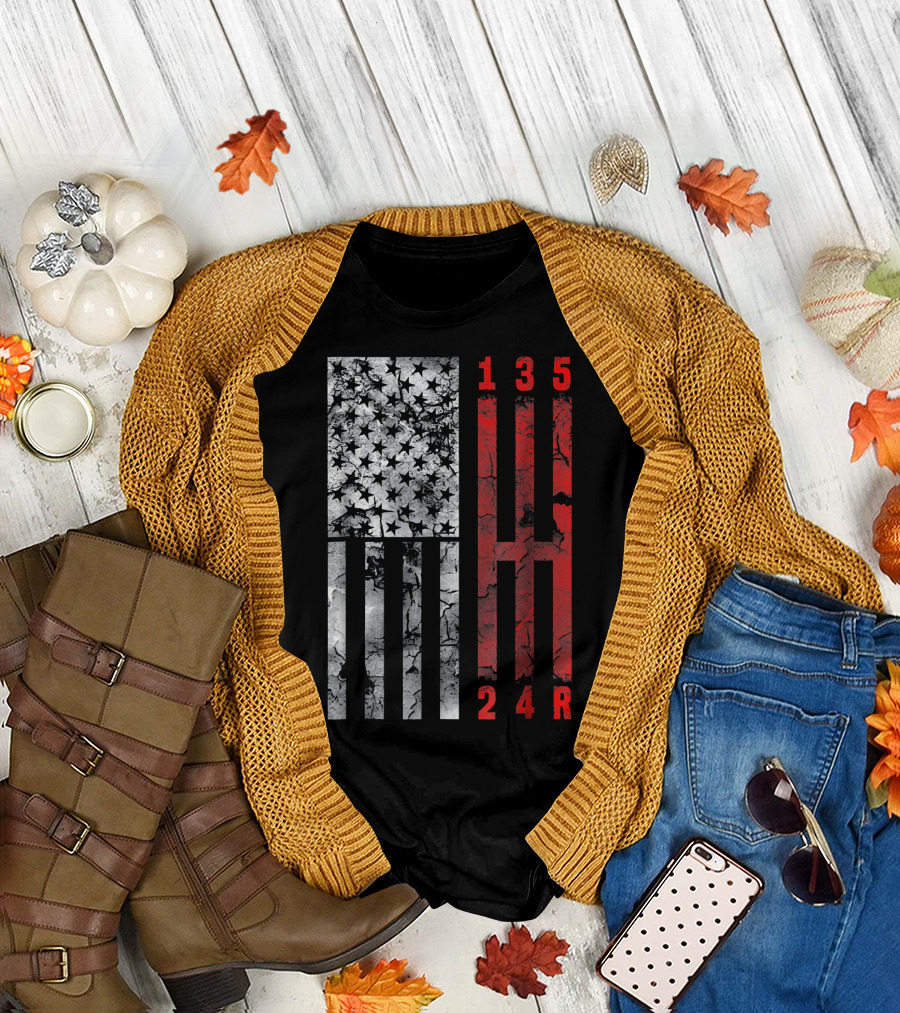 Stick Shift American Flag Gear Pattern with Muscle Car Numbers T-Shirt