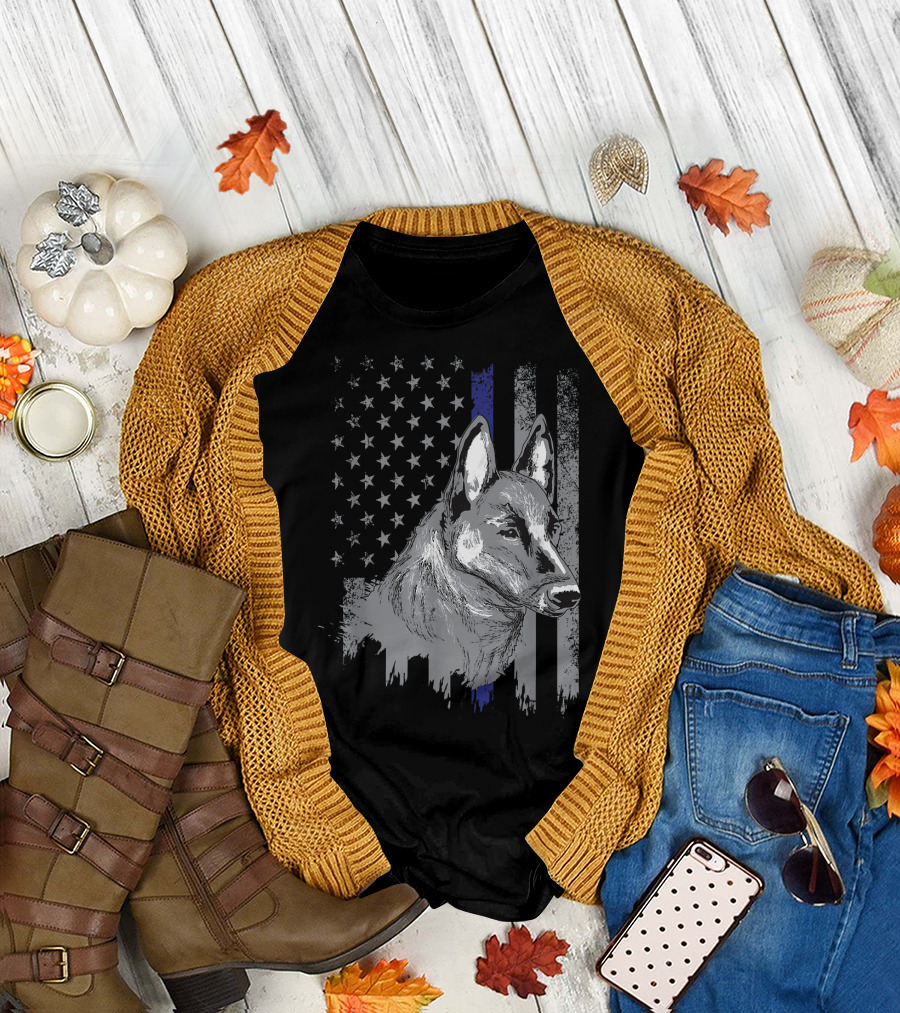 Thin Blue Line Malinois Dog American Flag K9 T-Shirt