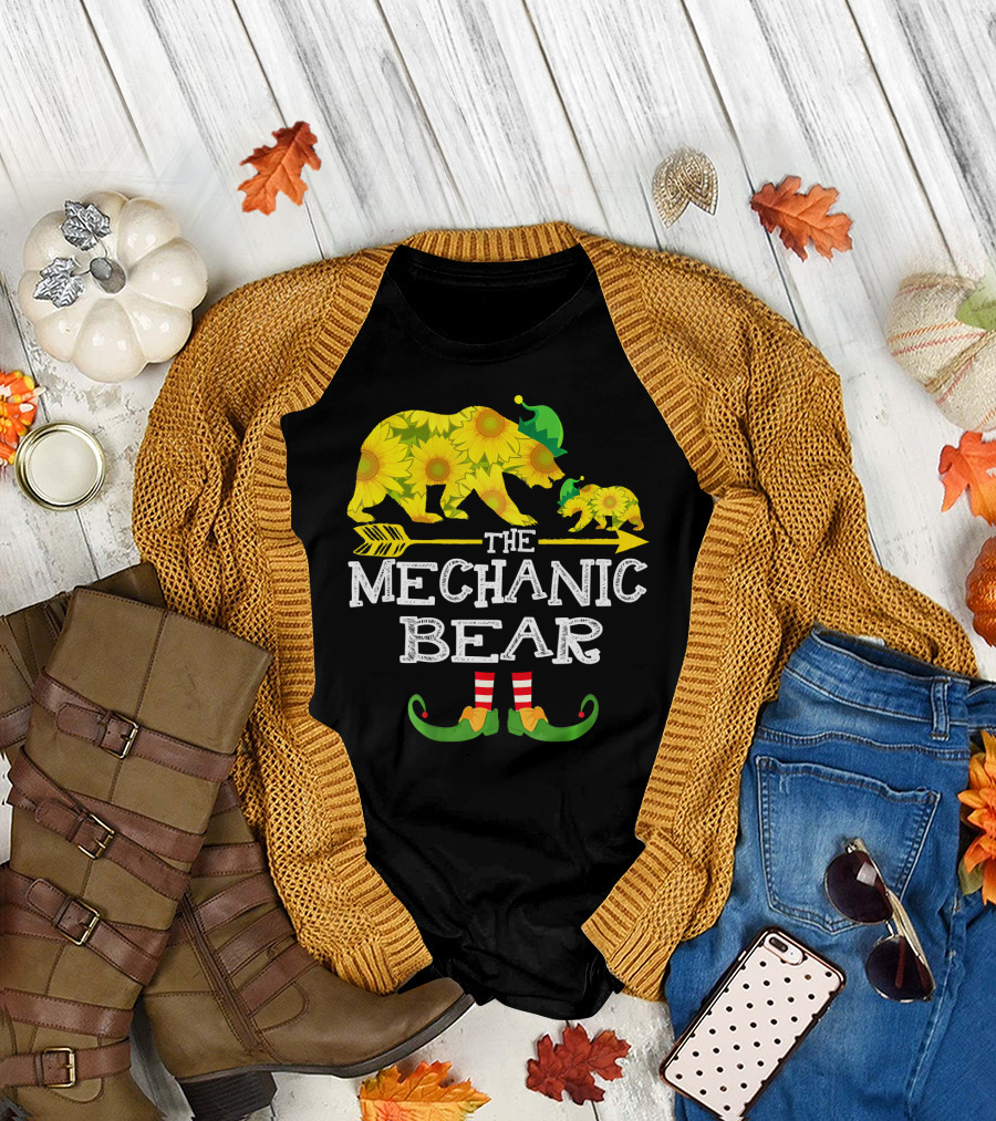 Sunflower Elf Bear Family Mechanic T-Shirt