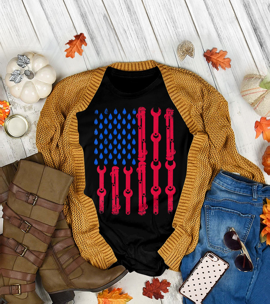 American Flag Wrench and Water Droplet T-Shirt
