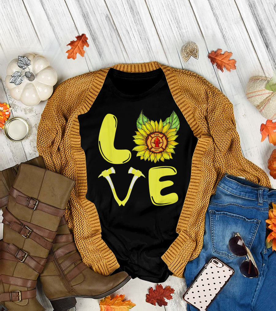 Sunflower Firefighter Department Love T-Shirt