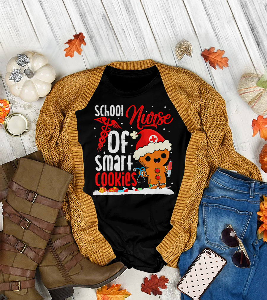 School Nurse Of Smart Cookies Funny Gingerbread Holiday Nurse T-Shirt